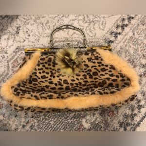 Estilo Collection Leopard Print Faux Fur Boho Glam Handbag